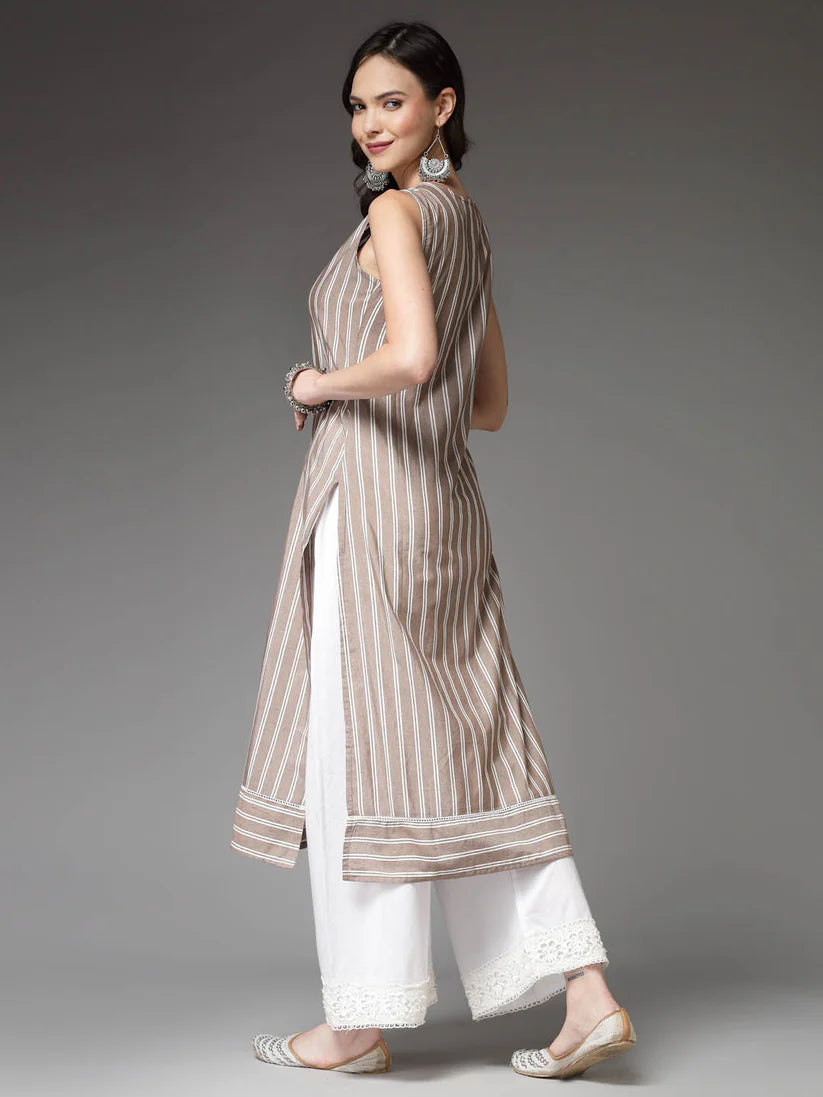 Woven Striped Cotton Blend Straight Kurta